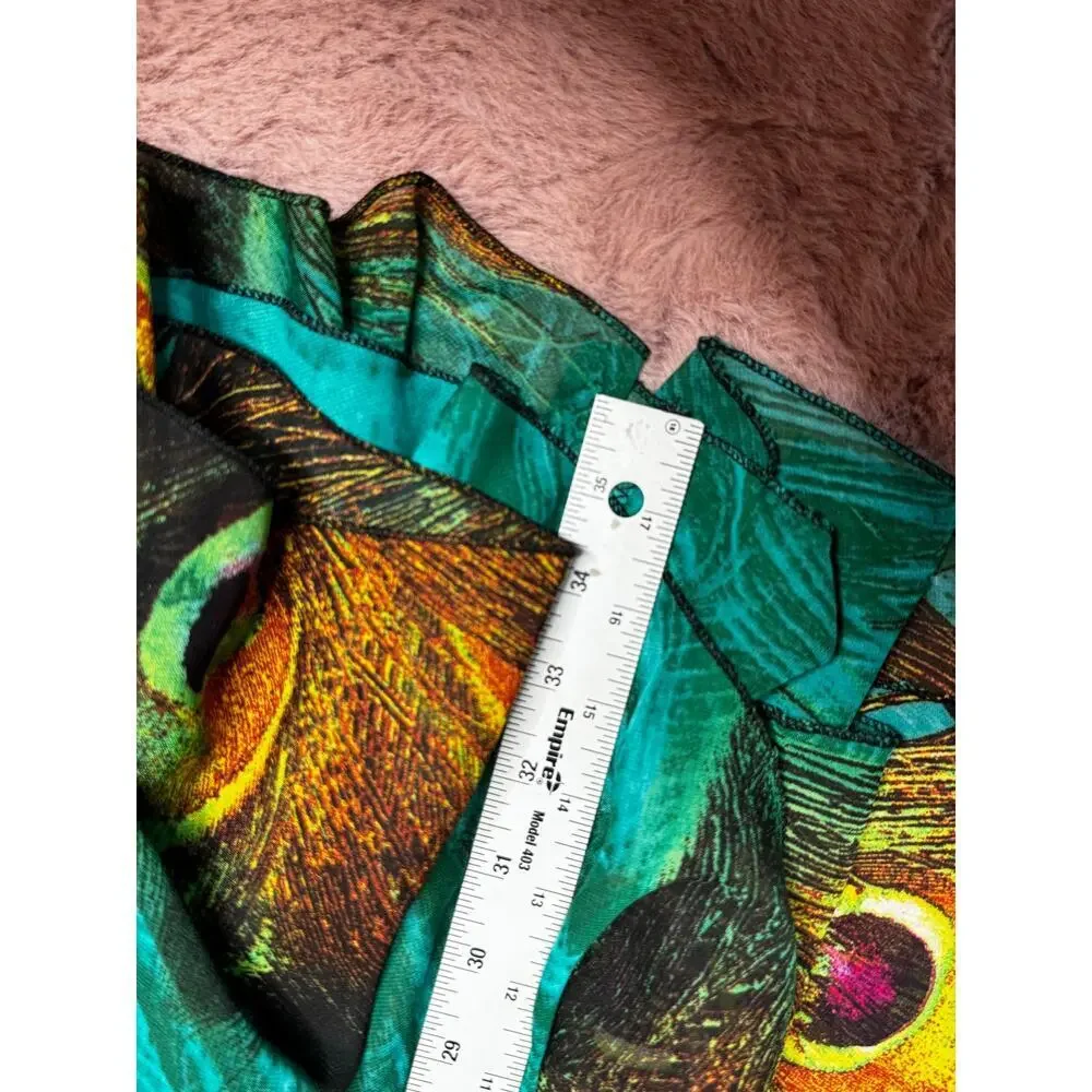 Afibi Women’s XL Peacock Print Maxi Skirt Teal Boho Flowy - Elastic Waist - Picture 7 of 8